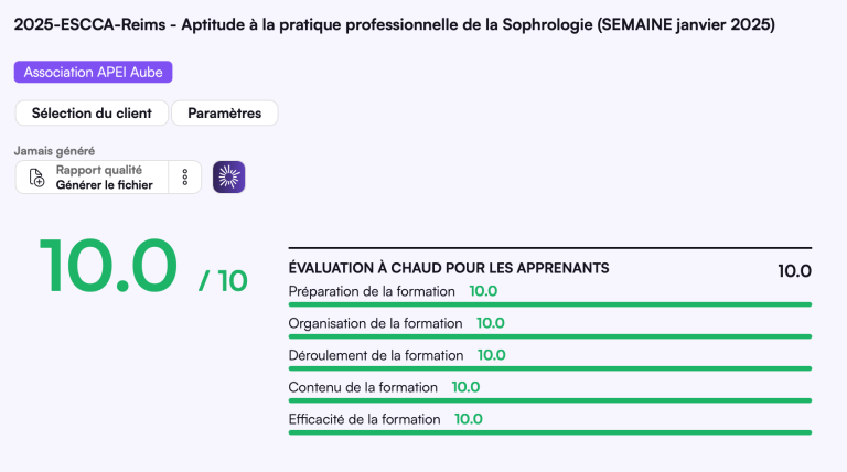 10/10 note des stagiaires de l'école de sophrologie caycédienne de Reims Champagne Ardenne- Nord est et grand Est Nos stagiaires nous évaluent